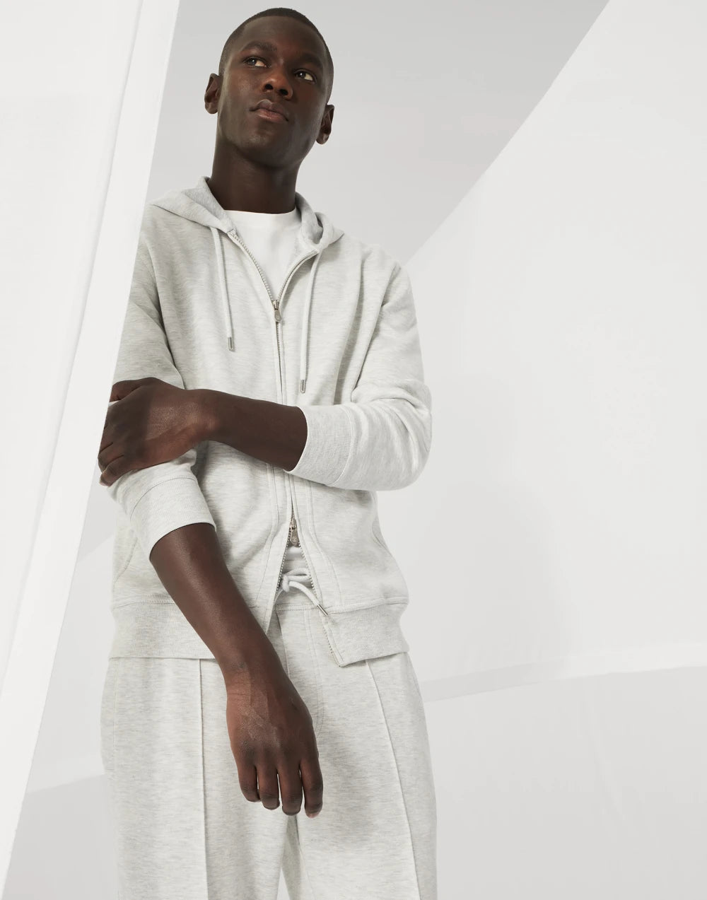 Cotton, cashmere and silk French terry double cloth hooded sweatshirt with zipper