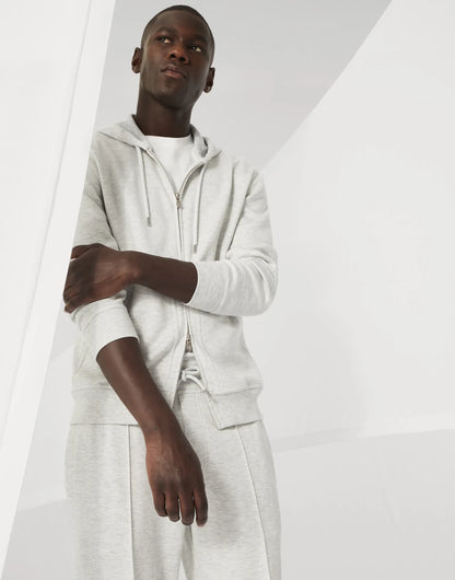 Cotton, cashmere and silk French terry double cloth hooded sweatshirt with zipper