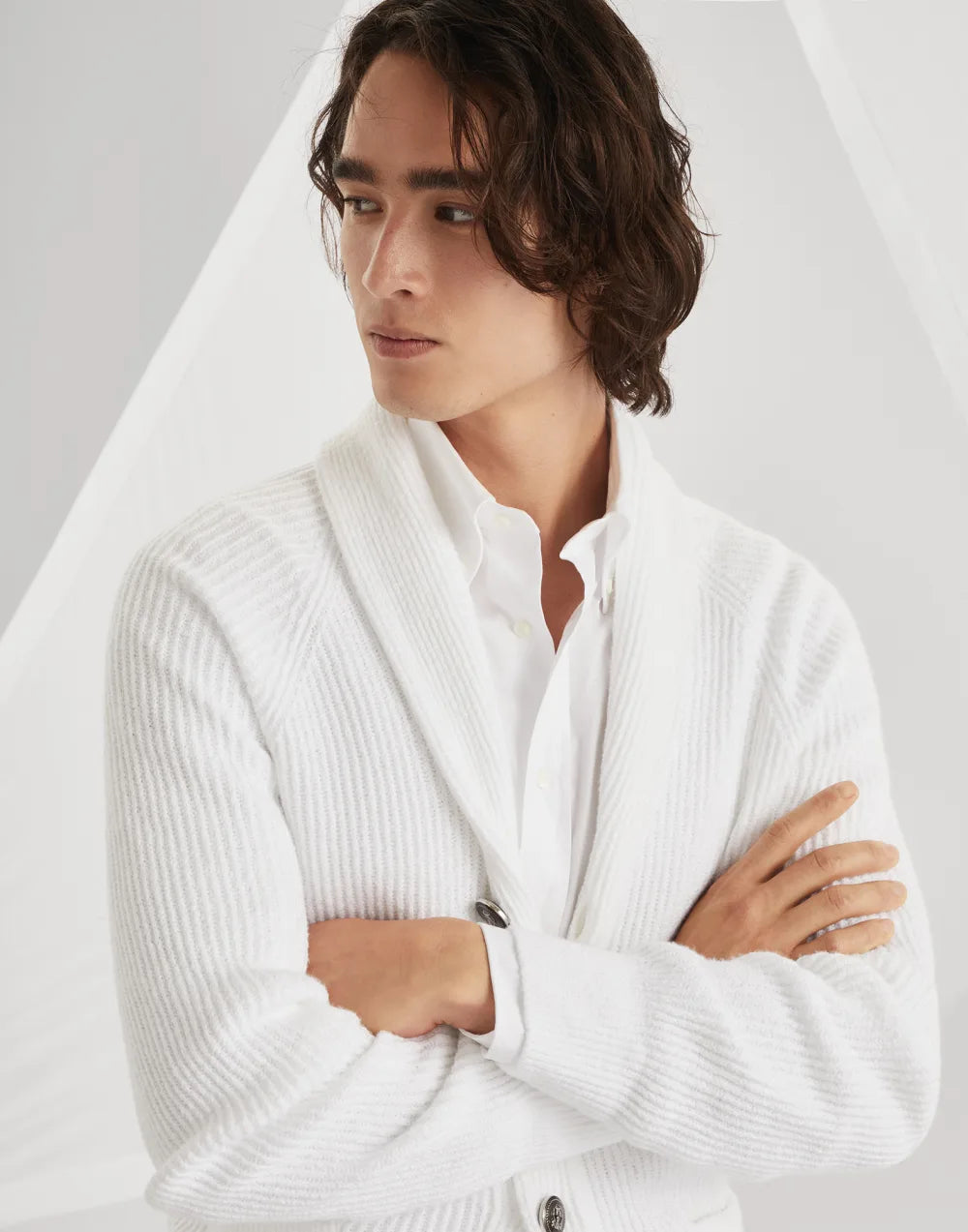 Malfilé cotton English rib cardigan with raglan sleeves