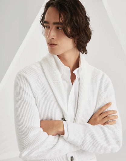 Malfilé cotton English rib cardigan with raglan sleeves