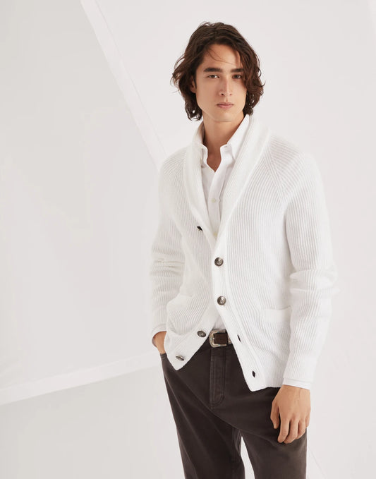 Malfilé cotton English rib cardigan with raglan sleeves