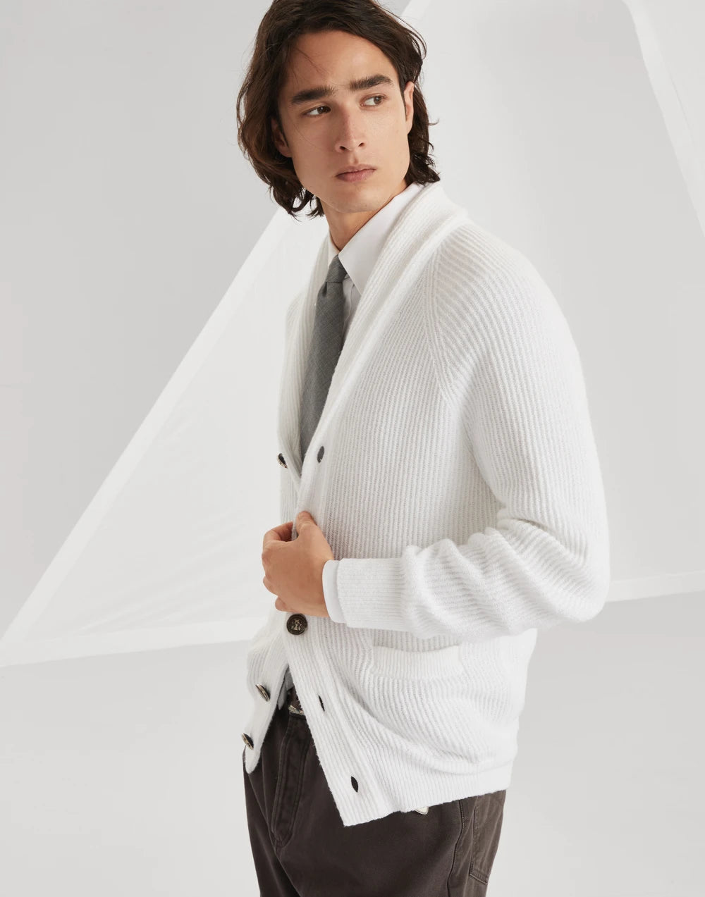Malfilé cotton English rib cardigan with raglan sleeves