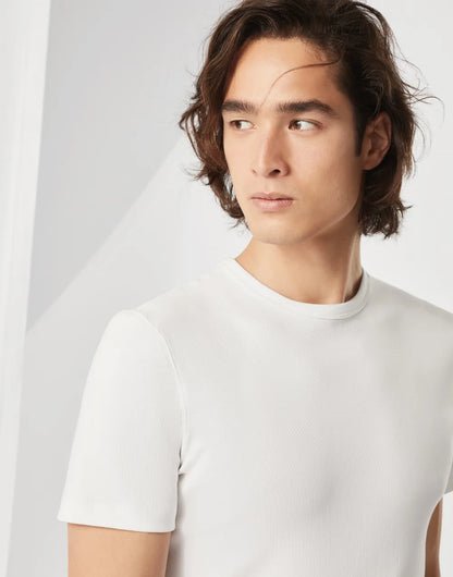 Ribbed stretch cotton jersey crew neck T-shirt