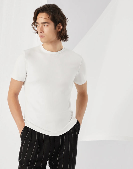 Ribbed stretch cotton jersey crew neck T-shirt