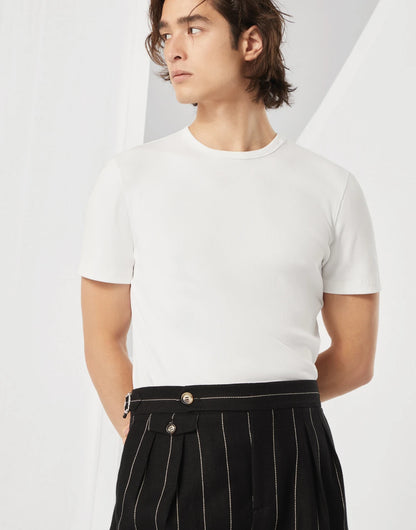 Ribbed stretch cotton jersey crew neck T-shirt