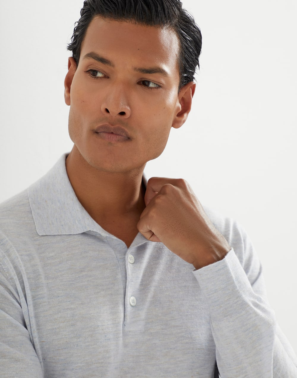 Lightweight cashmere, silk and linen knit polo shirt