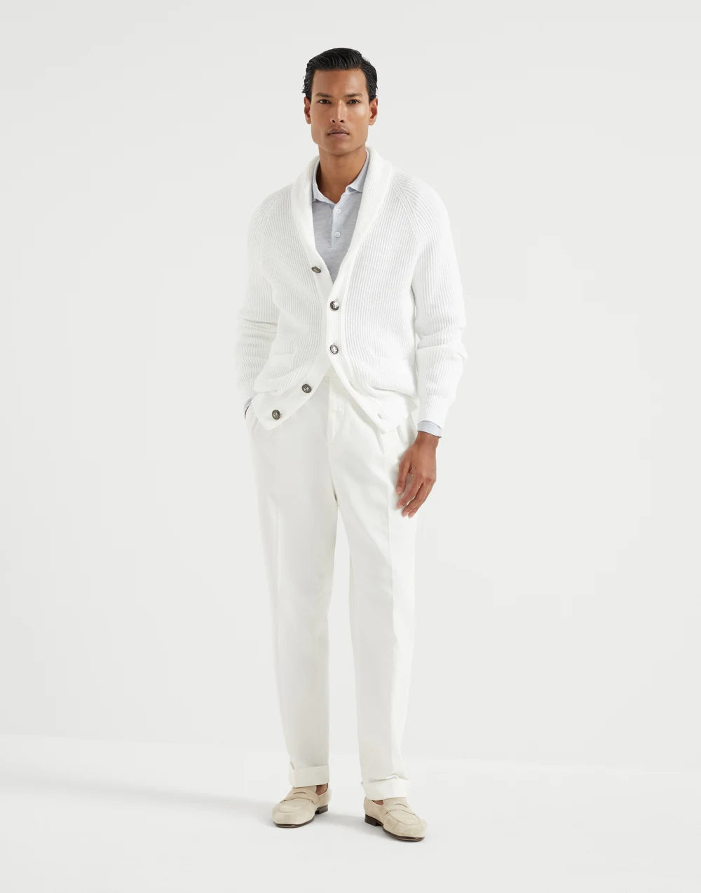 Lightweight cashmere, silk and linen knit polo shirt