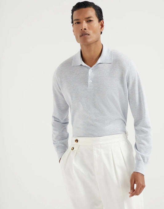 Lightweight cashmere, silk and linen knit polo shirt