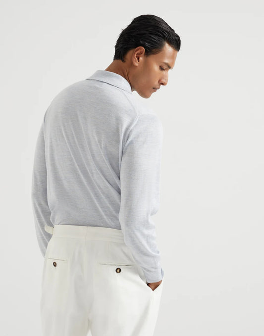 Lightweight cashmere, silk and linen knit polo shirt
