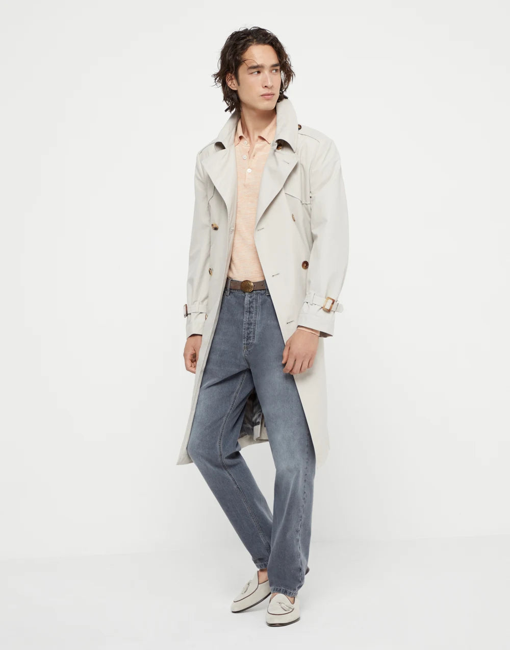 Lightweight cashmere, silk and linen knit polo shirt