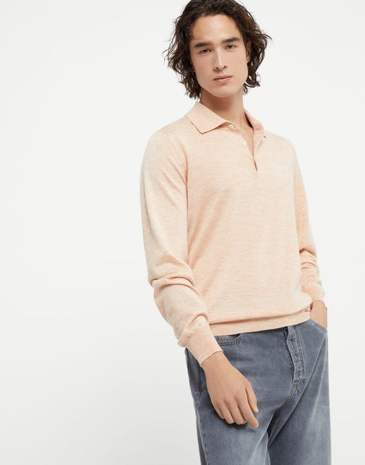 Lightweight cashmere, silk and linen knit polo shirt