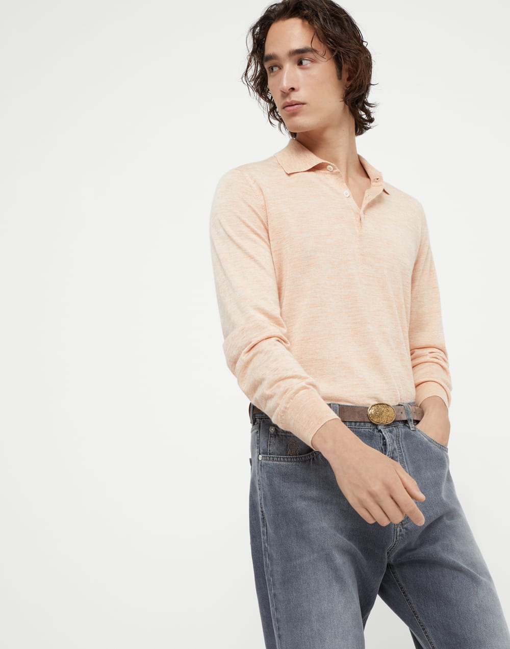 Lightweight cashmere, silk and linen knit polo shirt