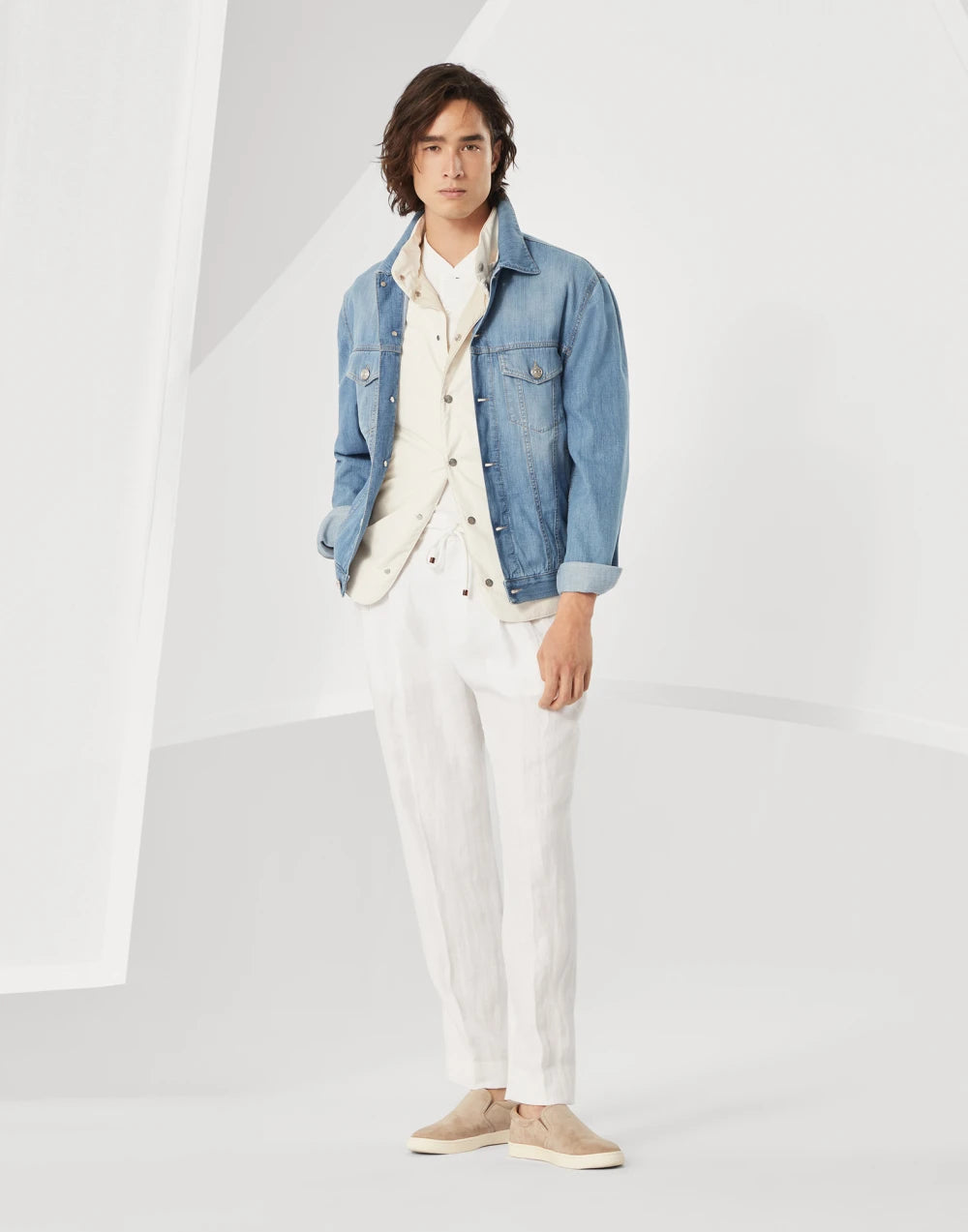 Ribbed cotton and linen jersey T-shirt with Henley collar
