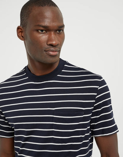 Silk and cotton striped jersey crew neck T-shirt with chest pocket