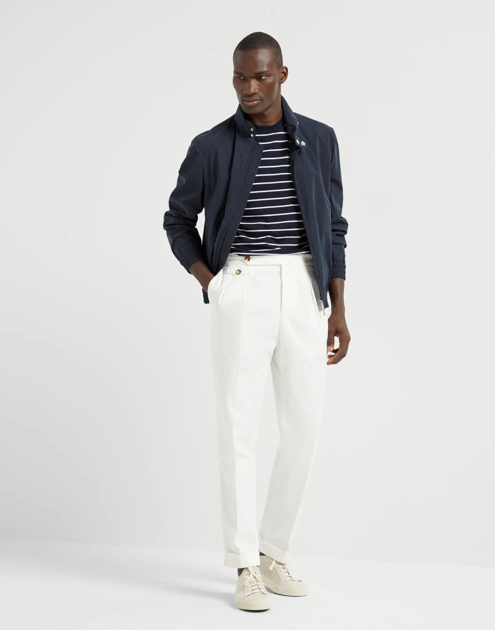 Silk and cotton striped jersey crew neck T-shirt with chest pocket