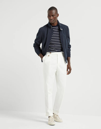 Silk and cotton striped jersey crew neck T-shirt with chest pocket