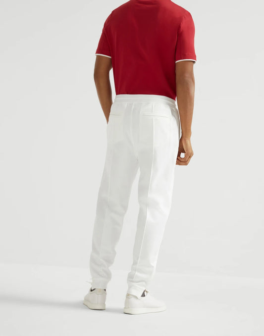 Techno cotton French terry trousers with elasticated zipper cuffs, Crête detail and piping