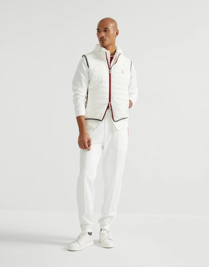 Techno cotton French terry hooded sweatshirt with zipper and piping