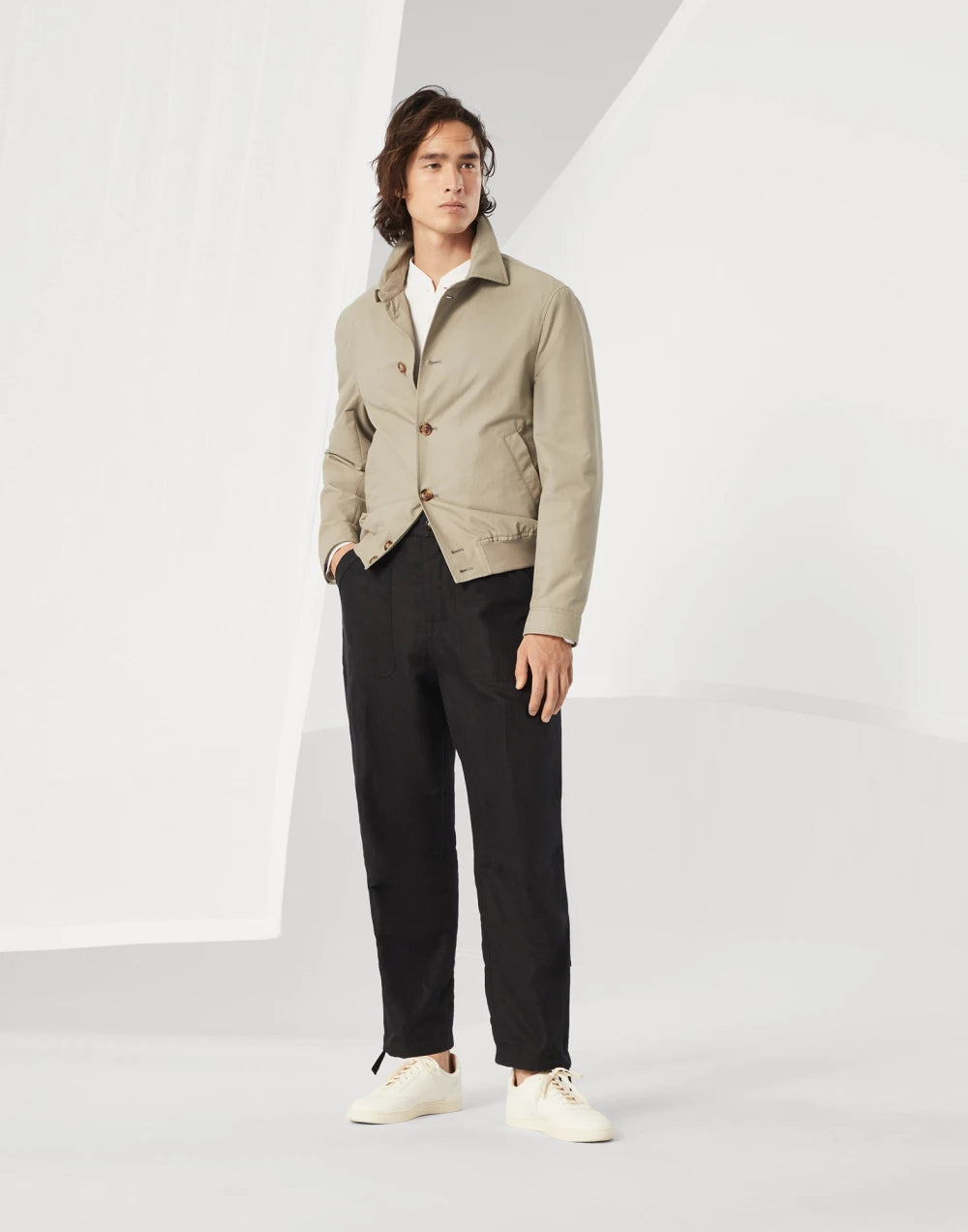Cotton waffle jersey long sleeve T-shirt with Henley collar