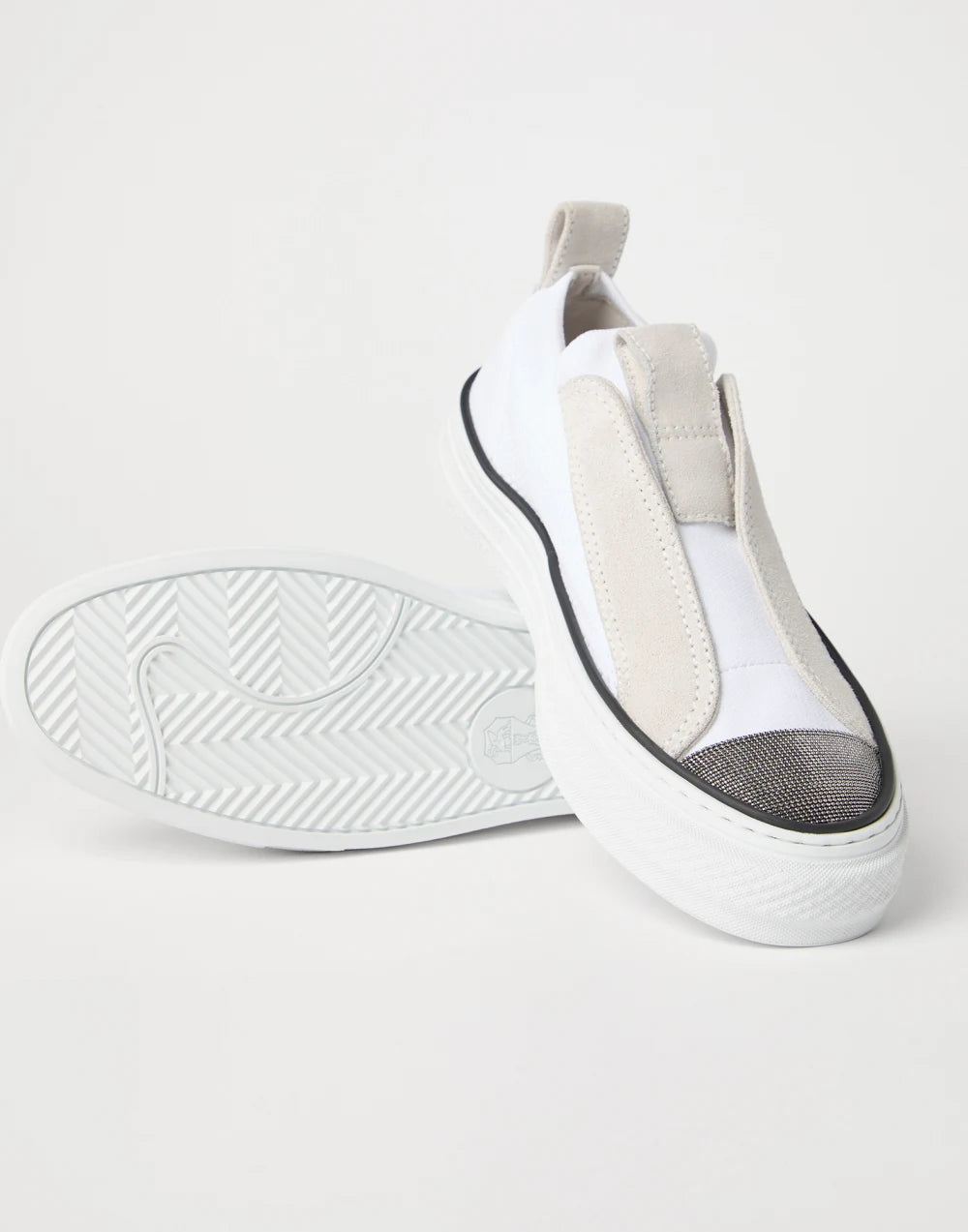 Knit and suede slip-on sneakers with precious toe