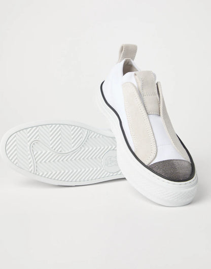 Knit and suede slip-on sneakers with precious toe