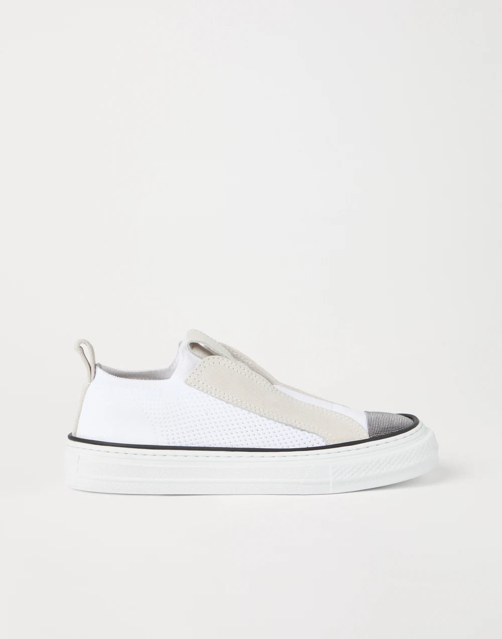 Knit and suede slip-on sneakers with precious toe