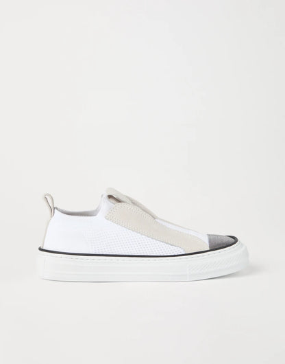 Knit and suede slip-on sneakers with precious toe