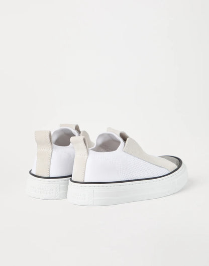 Knit and suede slip-on sneakers with precious toe