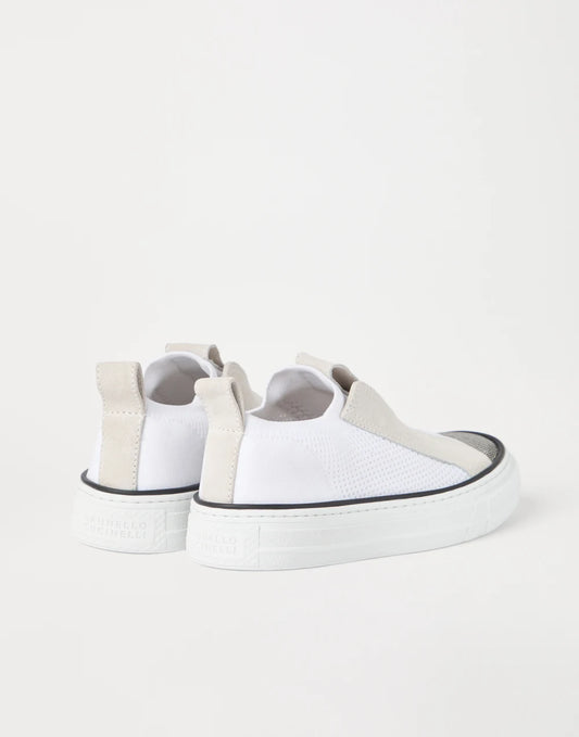 Knit and suede slip-on sneakers with precious toe