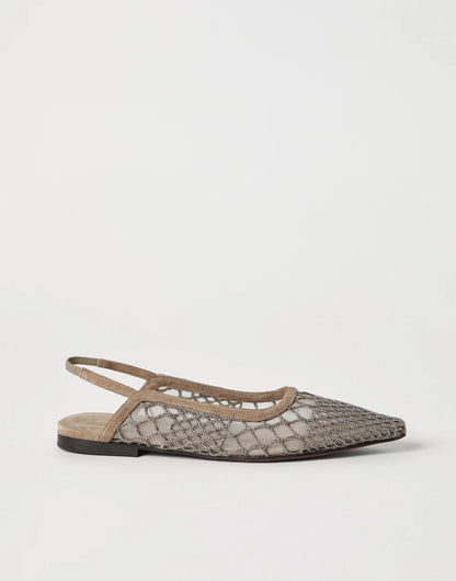 Precious net embroidery slingback flats