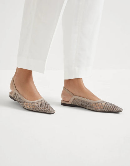 Precious net embroidery slingback flats