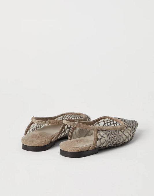 Precious net embroidery slingback flats
