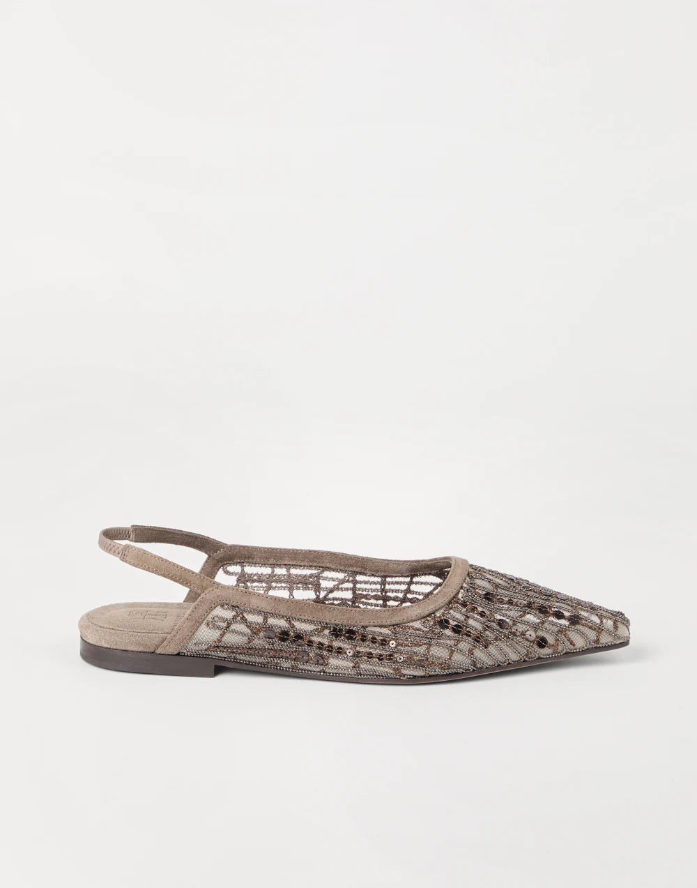 Glistening abstract embroidery slingback flats in suede