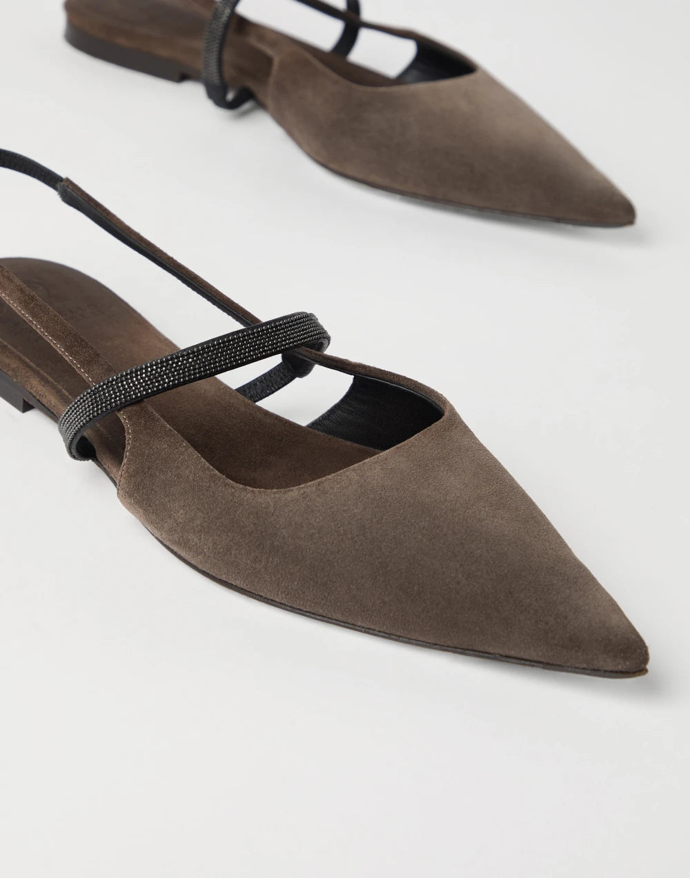 Suede slingback flats with shiny strap