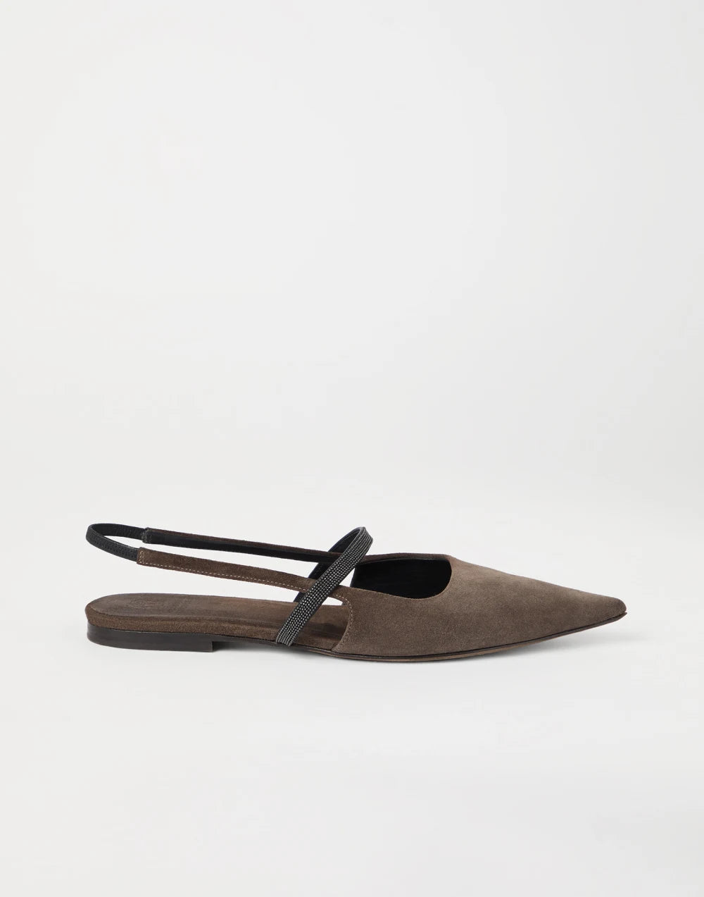 Suede slingback flats with shiny strap