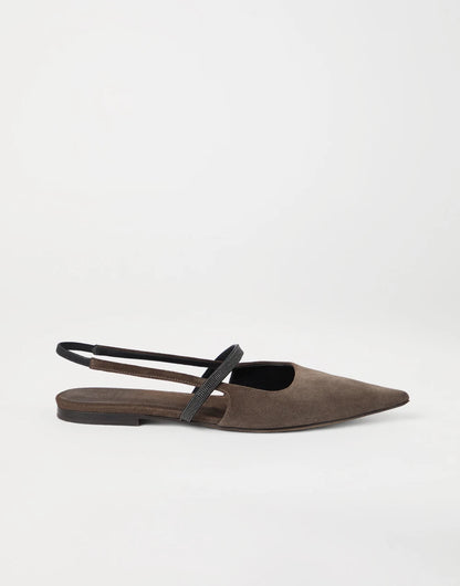 Suede slingback flats with shiny strap