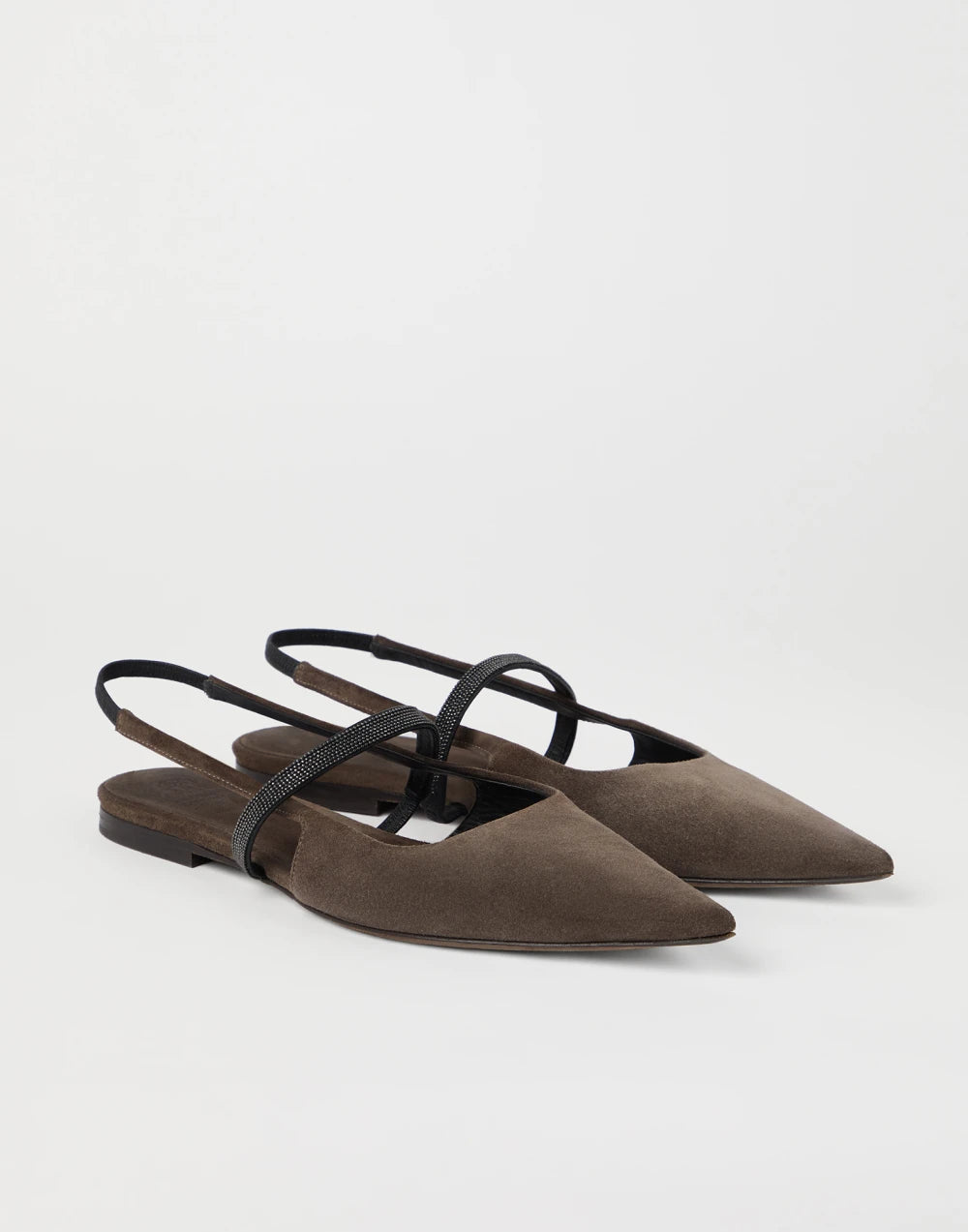 Suede slingback flats with shiny strap