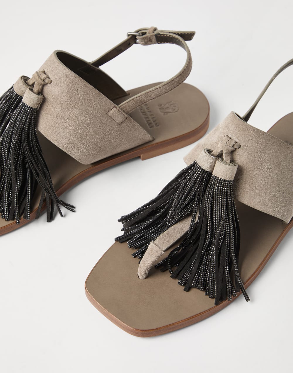 Suede sandals with precious tassels
