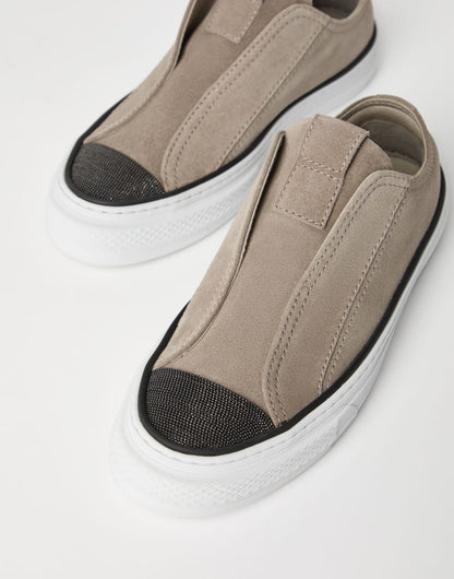 Suede slip-on sneakers with precious toe