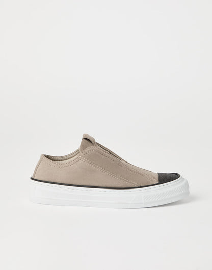 Suede slip-on sneakers with precious toe