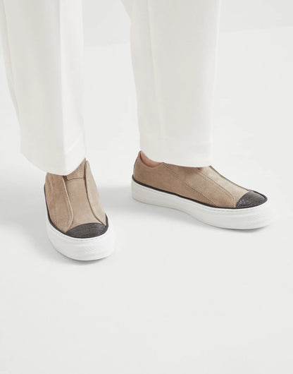 Suede slip-on sneakers with precious toe