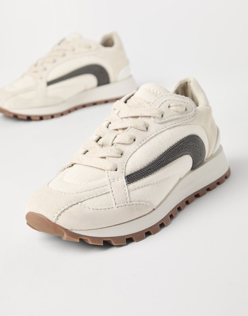 Suede and bonded cotton twill runners with precious stripe