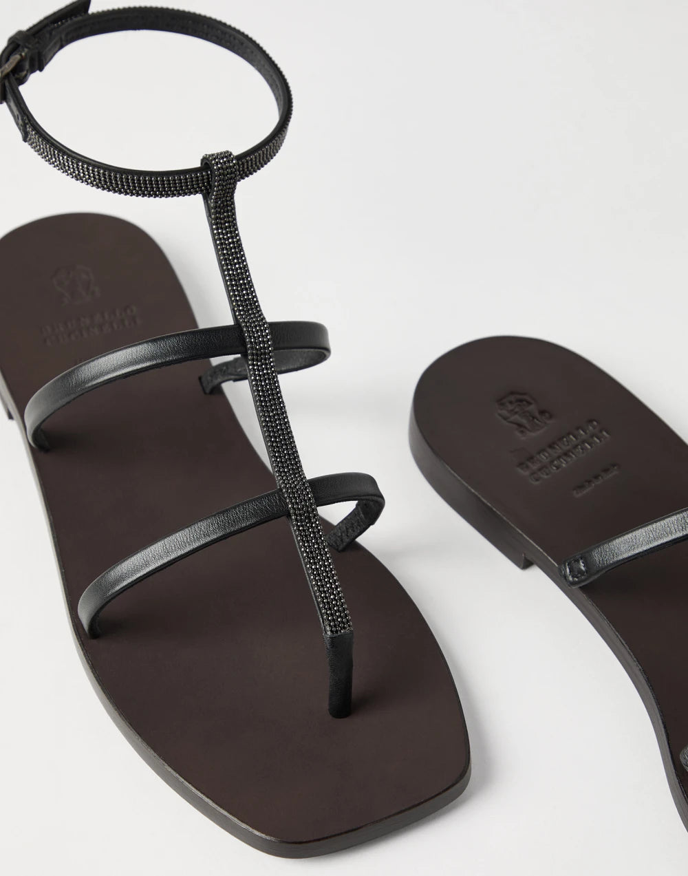 Nappa leather sandals with precious strap