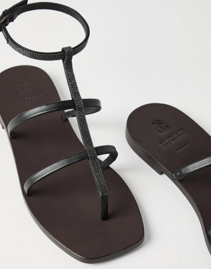 Nappa leather sandals with precious strap