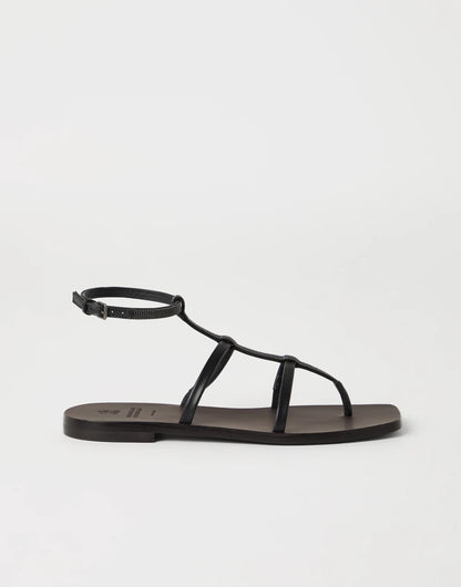 Nappa leather sandals with precious strap