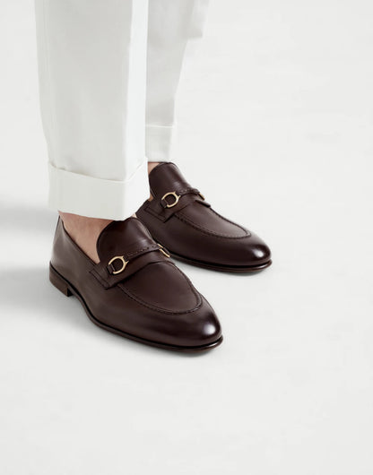 Soft waxed calfskin loafers with bit detail