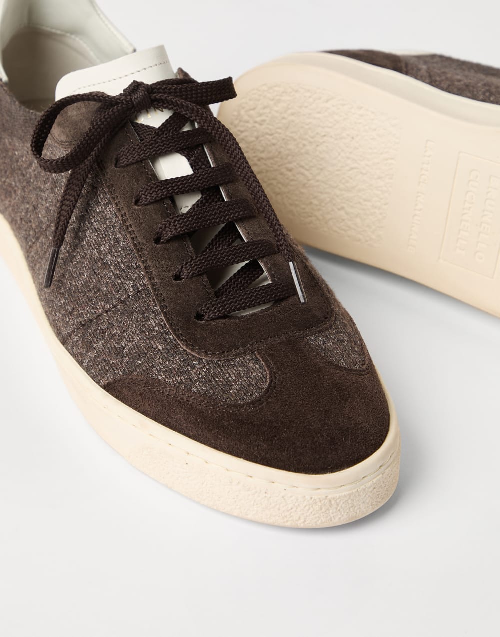 Cotton knit, washed suede and soft calfskin sneakers