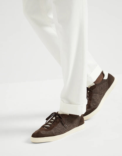 Cotton knit, washed suede and soft calfskin sneakers