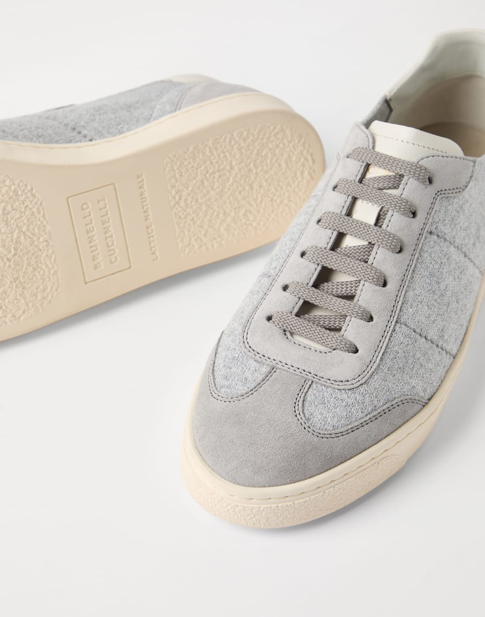 Cotton knit, washed suede and soft calfskin sneakers