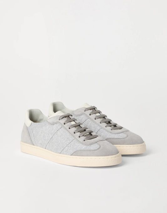 Cotton knit, washed suede and soft calfskin sneakers
